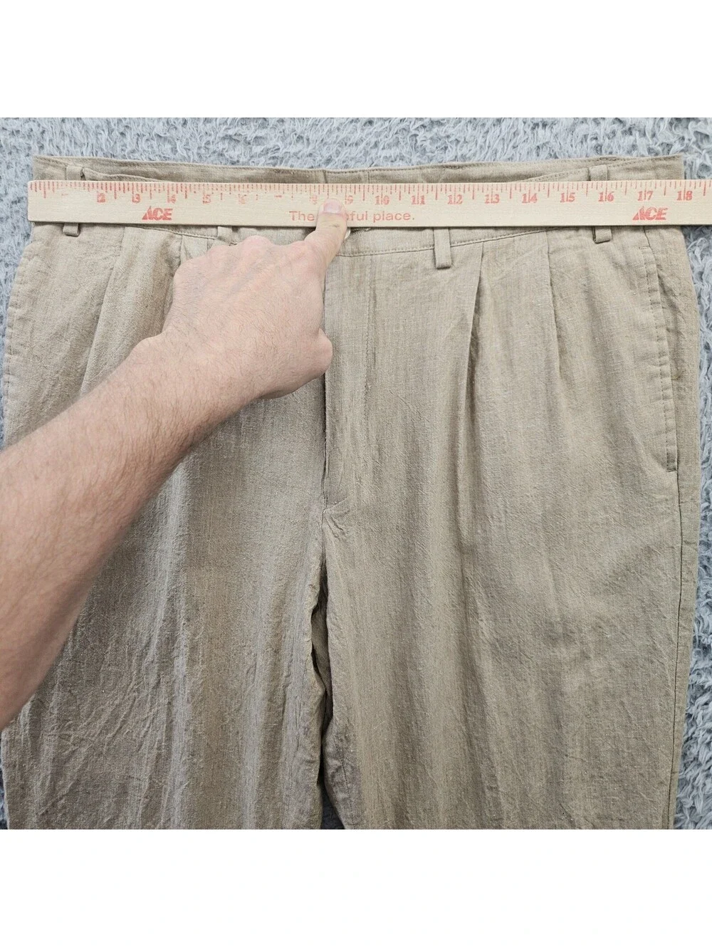 Alan Flusser Linen Blend Pants Men 36x30 (fits 35x30) Beige Pleated Cuffed Light